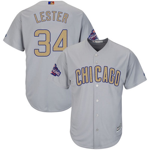 Youth Majestic Chicago Cubs #34 Jon Lester Authentic Gray 2017 Gold Champion Cool Base MLB Jersey