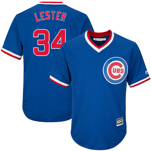 Youth Majestic Chicago Cubs #34 Jon Lester Authentic Royal Blue Cooperstown Cool Base MLB Jersey