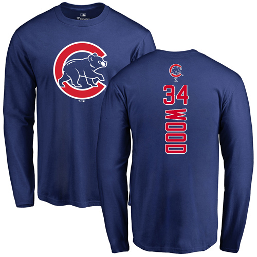 MLB Nike Chicago Cubs #34 Kerry Wood Royal Blue Backer Long Sleeve T-Shirt