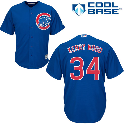 Men's Majestic Chicago Cubs #34 Kerry Wood Replica Royal Blue Alternate Cool Base MLB Jersey