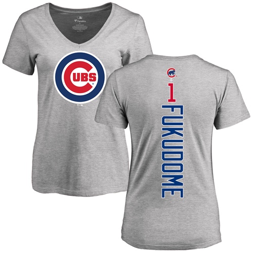 MLB Women's Nike Chicago Cubs #1 Kosuke Fukudome Ash Backer T-Shirt