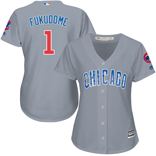 Women's Majestic Chicago Cubs #1 Kosuke Fukudome Authentic Grey Road MLB Jersey