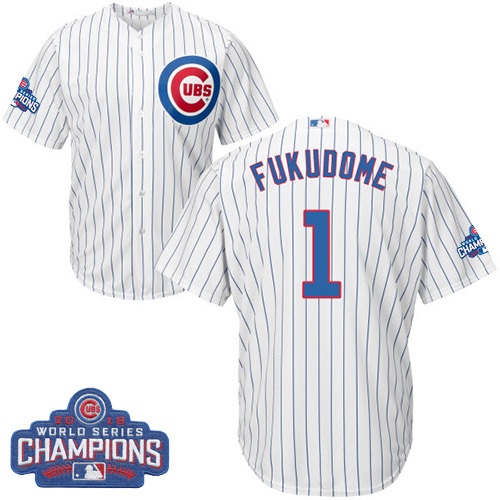 Youth Majestic Chicago Cubs #1 Kosuke Fukudome Authentic White Home 2016 World Series Champions Cool Base MLB Jersey