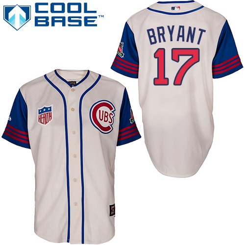 Men's Majestic Chicago Cubs #17 Kris Bryant Authentic Cream/Blue 1942 Turn Back The Clock MLB Jersey