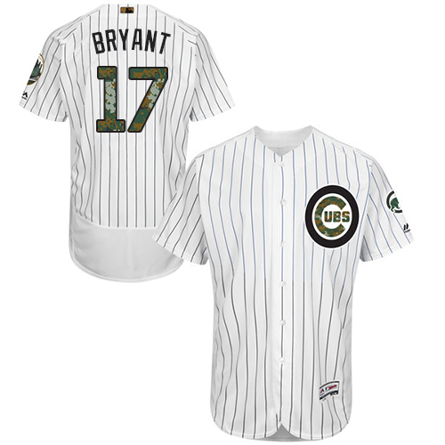 Men's Majestic Chicago Cubs #17 Kris Bryant Authentic White 2016 Memorial Day Fashion Flex Base MLB Jersey