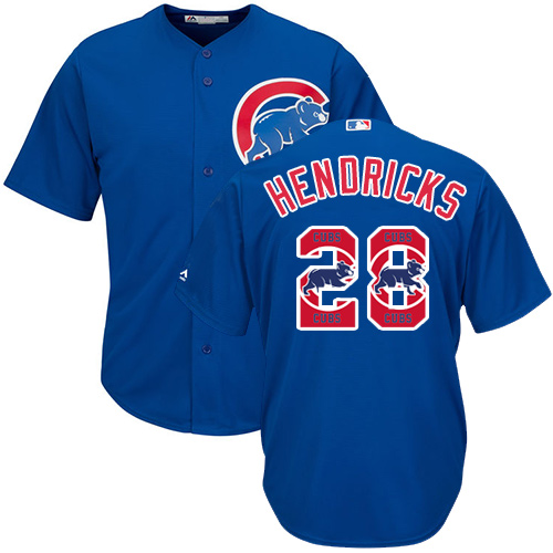 Men's Majestic Chicago Cubs #28 Kyle Hendricks Authentic Royal Blue Team Logo Fashion Cool Base MLB Jersey