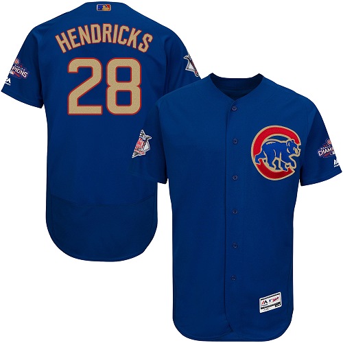 Men's Majestic Chicago Cubs #28 Kyle Hendricks Royal Blue 2017 Gold Champion Flexbase Authentic Collection MLB Jersey