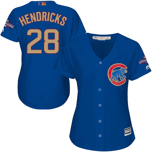 Women's Majestic Chicago Cubs #28 Kyle Hendricks Authentic Royal Blue 2017 Gold Champion MLB Jersey