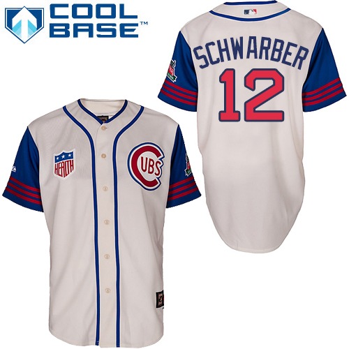 Men's Majestic Chicago Cubs #12 Kyle Schwarber Authentic Cream/Blue 1942 Turn Back The Clock MLB Jersey