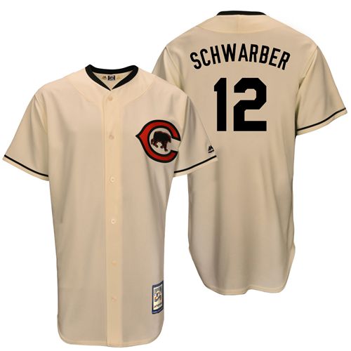Men's Majestic Chicago Cubs #12 Kyle Schwarber Authentic Cream Cooperstown Throwback MLB Jersey
