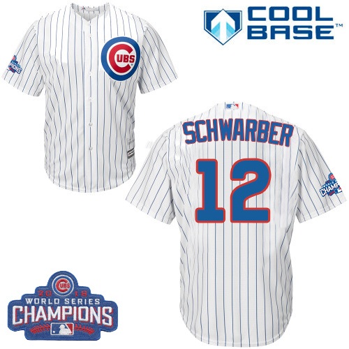 Youth Majestic Chicago Cubs #12 Kyle Schwarber Authentic White Home 2016 World Series Champions Cool Base MLB Jersey