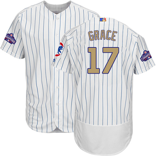 Men's Majestic Chicago Cubs #17 Mark Grace Authentic White 2017 Gold Program Flex Base MLB Jersey