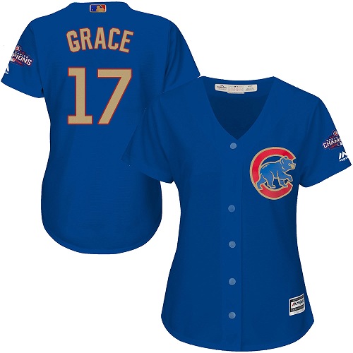 Women's Majestic Chicago Cubs #17 Mark Grace Authentic Royal Blue 2017 Gold Champion MLB Jersey
