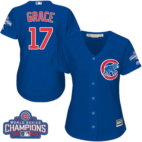 Women's Majestic Chicago Cubs #17 Mark Grace Authentic Royal Blue Alternate 2016 World Series Champions Cool Base MLB Jersey