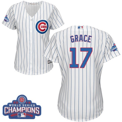 Women's Majestic Chicago Cubs #17 Mark Grace Authentic White Home 2016 World Series Champions Cool Base MLB Jersey