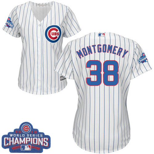 Women's Majestic Chicago Cubs #38 Mike Montgomery Authentic White Home 2016 World Series Champions Cool Base MLB Jersey