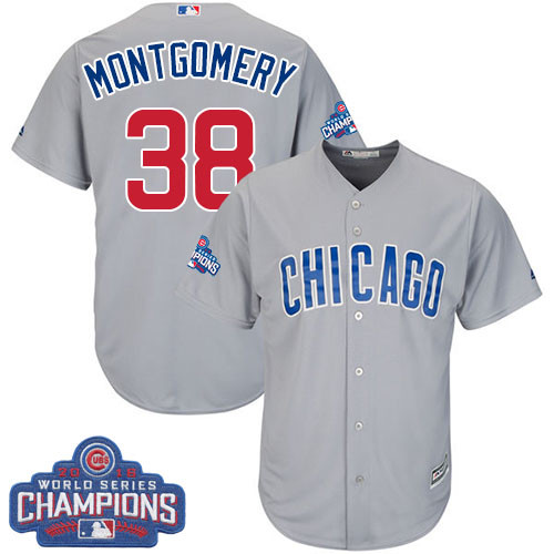 Youth Majestic Chicago Cubs #38 Mike Montgomery Authentic Grey Road 2016 World Series Champions Cool Base MLB Jersey