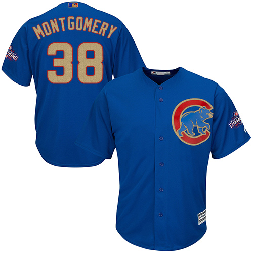 Youth Majestic Chicago Cubs #38 Mike Montgomery Authentic Royal Blue 2017 Gold Champion Cool Base MLB Jersey