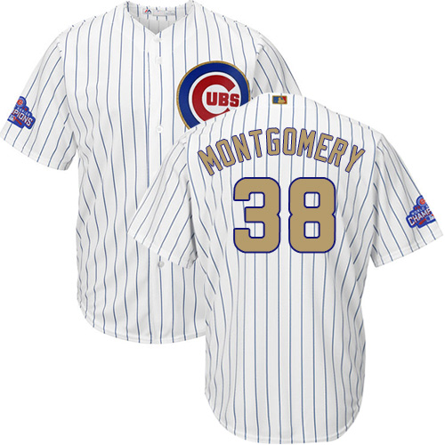 Youth Majestic Chicago Cubs #38 Mike Montgomery Authentic White 2017 Gold Program Cool Base MLB Jersey