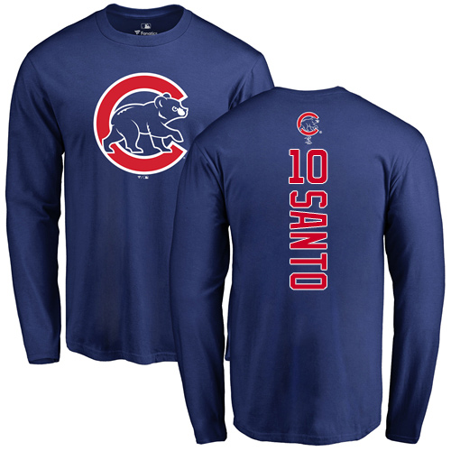 MLB Nike Chicago Cubs #10 Ron Santo Royal Blue Backer Long Sleeve T-Shirt