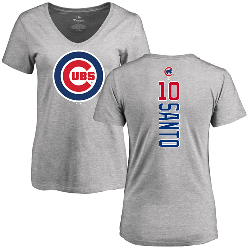 MLB Women's Nike Chicago Cubs #10 Ron Santo Ash Backer T-Shirt