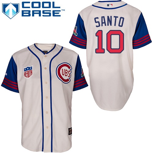 Men's Majestic Chicago Cubs #10 Ron Santo Authentic Cream/Blue 1942 Turn Back The Clock MLB Jersey