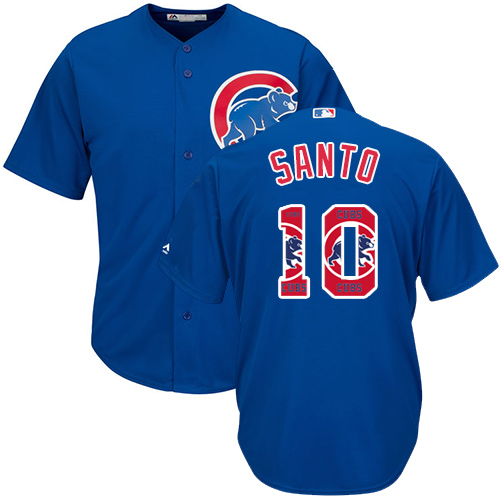 Men's Majestic Chicago Cubs #10 Ron Santo Authentic Royal Blue Team Logo Fashion Cool Base MLB Jersey