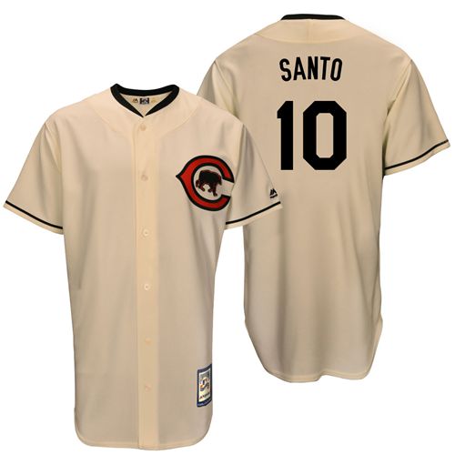 Men's Majestic Chicago Cubs #10 Ron Santo Replica Cream Cooperstown Throwback MLB Jersey