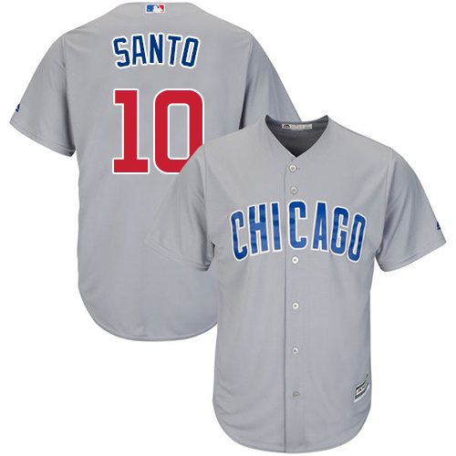 Men's Majestic Chicago Cubs #10 Ron Santo Replica Grey Road Cool Base MLB Jersey