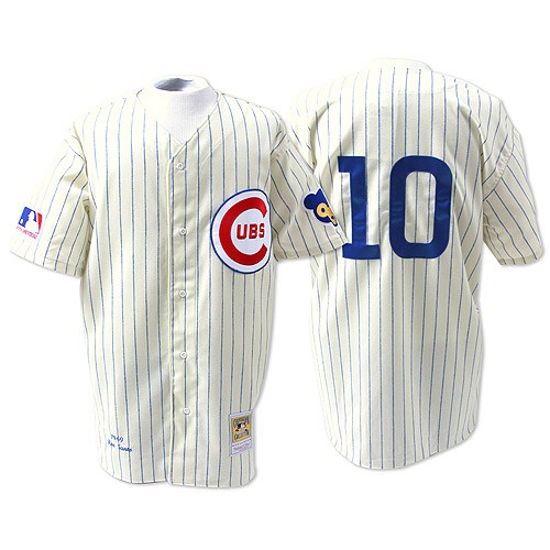 Men's Mitchell and Ness Chicago Cubs #10 Ron Santo Authentic White Throwback MLB Jersey
