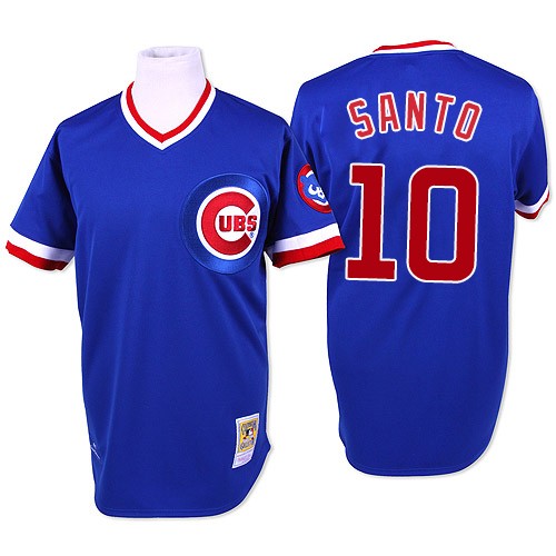 Men's Mitchell and Ness Chicago Cubs #10 Ron Santo Replica Blue Throwback MLB Jersey