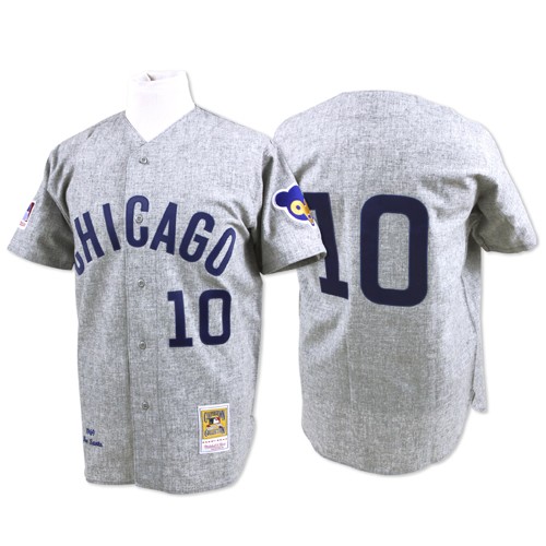 Men's Mitchell and Ness Chicago Cubs #10 Ron Santo Replica Grey Throwback MLB Jersey