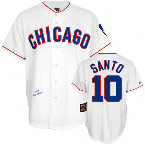 Men's Mitchell and Ness Chicago Cubs #10 Ron Santo Replica White 1968 Throwback MLB Jersey