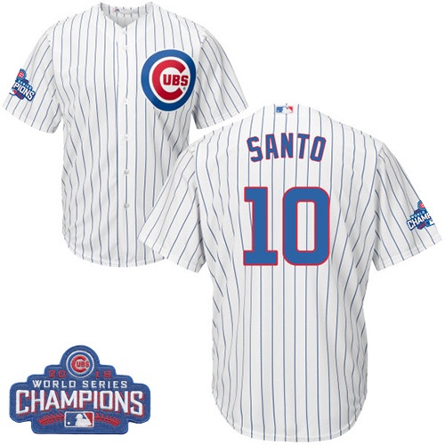 Youth Majestic Chicago Cubs #10 Ron Santo Authentic White Home 2016 World Series Champions Cool Base MLB Jersey