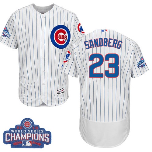 Men's Majestic Chicago Cubs #23 Ryne Sandberg White 2016 World Series Champions Flexbase Authentic Collection MLB Jersey