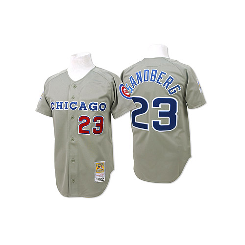 Men's Mitchell and Ness Chicago Cubs #23 Ryne Sandberg Authentic Grey Throwback MLB Jersey