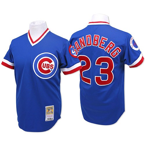 Men's Mitchell and Ness Chicago Cubs #23 Ryne Sandberg Replica Blue Throwback MLB Jersey