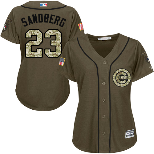 Women's Majestic Chicago Cubs #23 Ryne Sandberg Authentic Green Salute to Service MLB Jersey