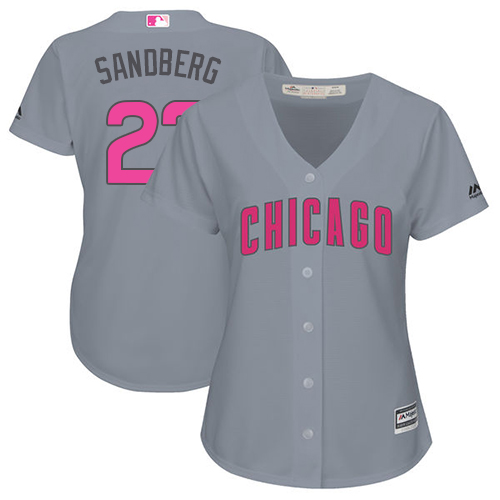 Women's Majestic Chicago Cubs #23 Ryne Sandberg Authentic Grey Mother's Day Cool Base MLB Jersey