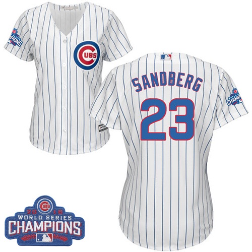Women's Majestic Chicago Cubs #23 Ryne Sandberg Authentic White Home 2016 World Series Champions Cool Base MLB Jersey