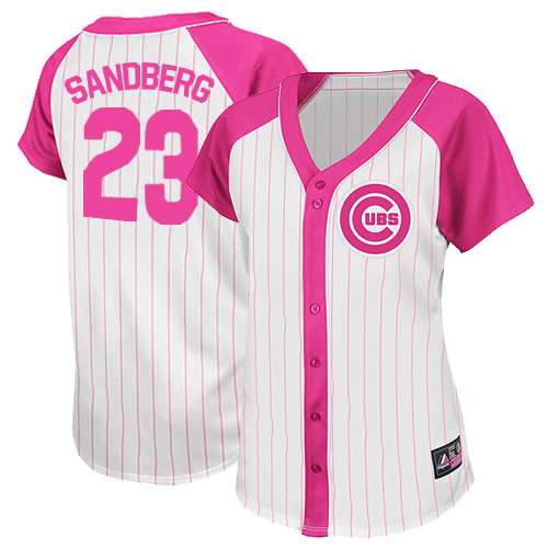 Women's Majestic Chicago Cubs #23 Ryne Sandberg Authentic White/Pink Splash Fashion MLB Jersey