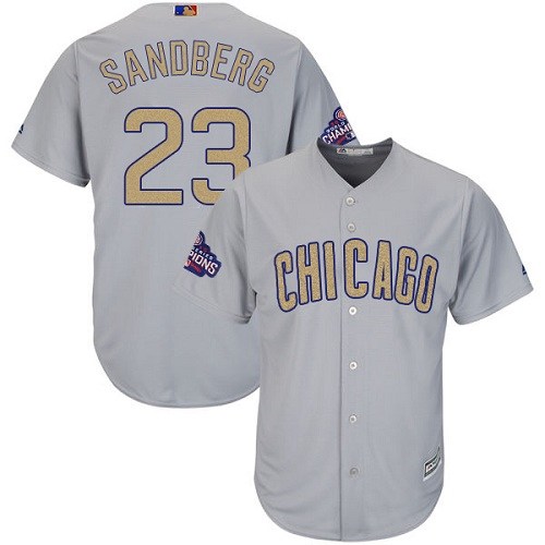 Youth Majestic Chicago Cubs #23 Ryne Sandberg Authentic Gray 2017 Gold Champion Cool Base MLB Jersey
