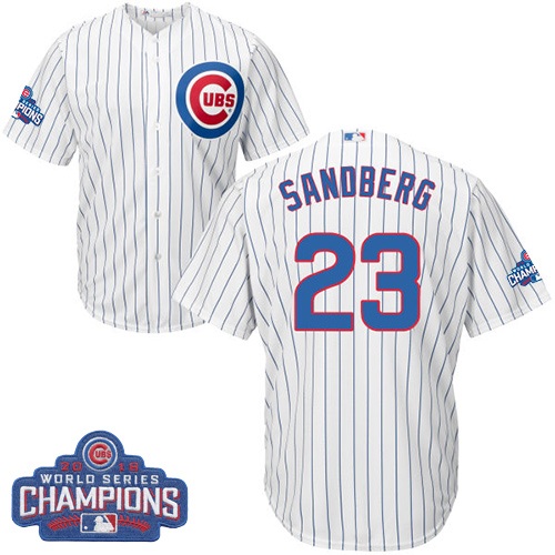 Youth Majestic Chicago Cubs #23 Ryne Sandberg Authentic White Home 2016 World Series Champions Cool Base MLB Jersey