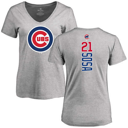 MLB Women's Nike Chicago Cubs #21 Sammy Sosa Ash Backer T-Shirt