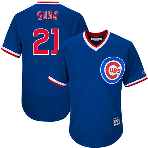 Men's Majestic Chicago Cubs #21 Sammy Sosa Replica Royal Blue Cooperstown Cool Base MLB Jersey