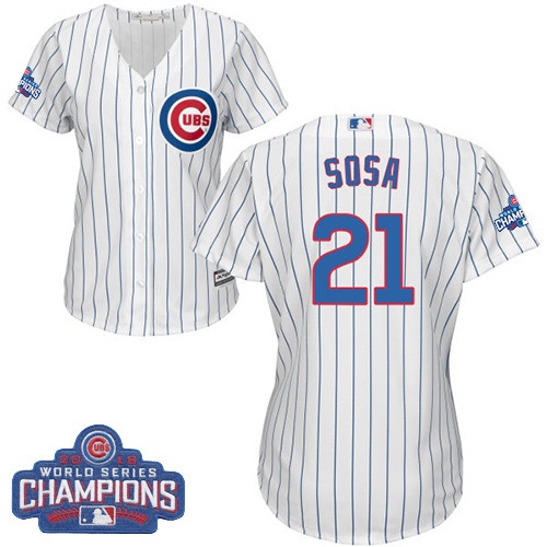 Women's Majestic Chicago Cubs #21 Sammy Sosa Authentic White Home 2016 World Series Champions Cool Base MLB Jersey