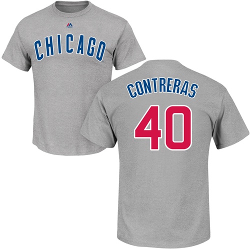 MLB Nike Chicago Cubs #40 Willson Contreras Gray Name & Number T-Shirt
