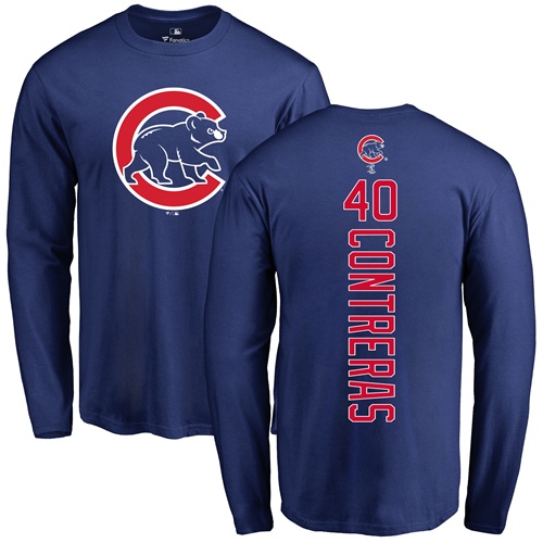 MLB Nike Chicago Cubs #40 Willson Contreras Royal Blue Backer Long Sleeve T-Shirt
