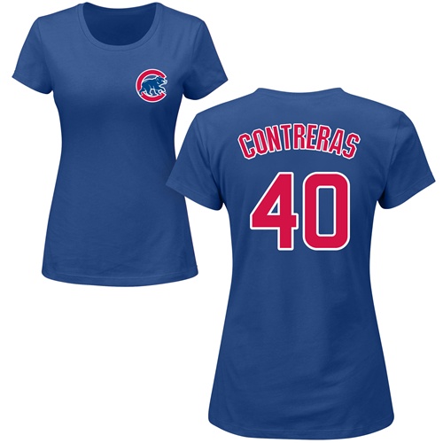 MLB Women's Nike Chicago Cubs #40 Willson Contreras Royal Blue Name & Number T-Shirt