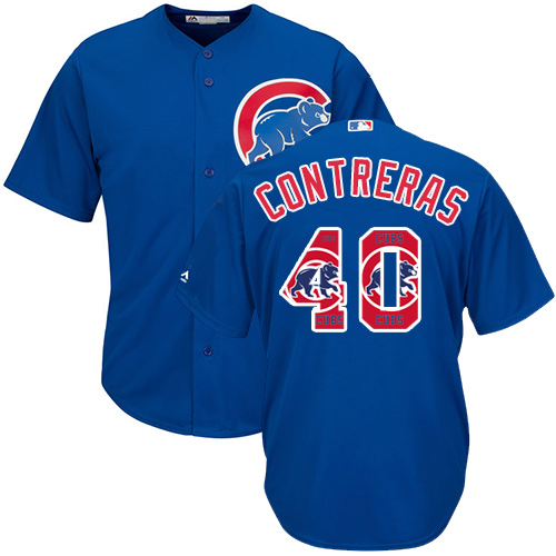 Men's Majestic Chicago Cubs #40 Willson Contreras Authentic Royal Blue Team Logo Fashion Cool Base MLB Jersey